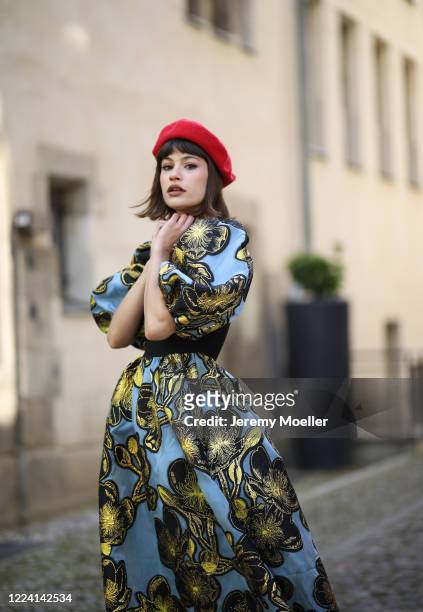 Lea Neumann wearing Stine Goya dress and H&M barett on May 06, 2020 in Berlin, Germany.