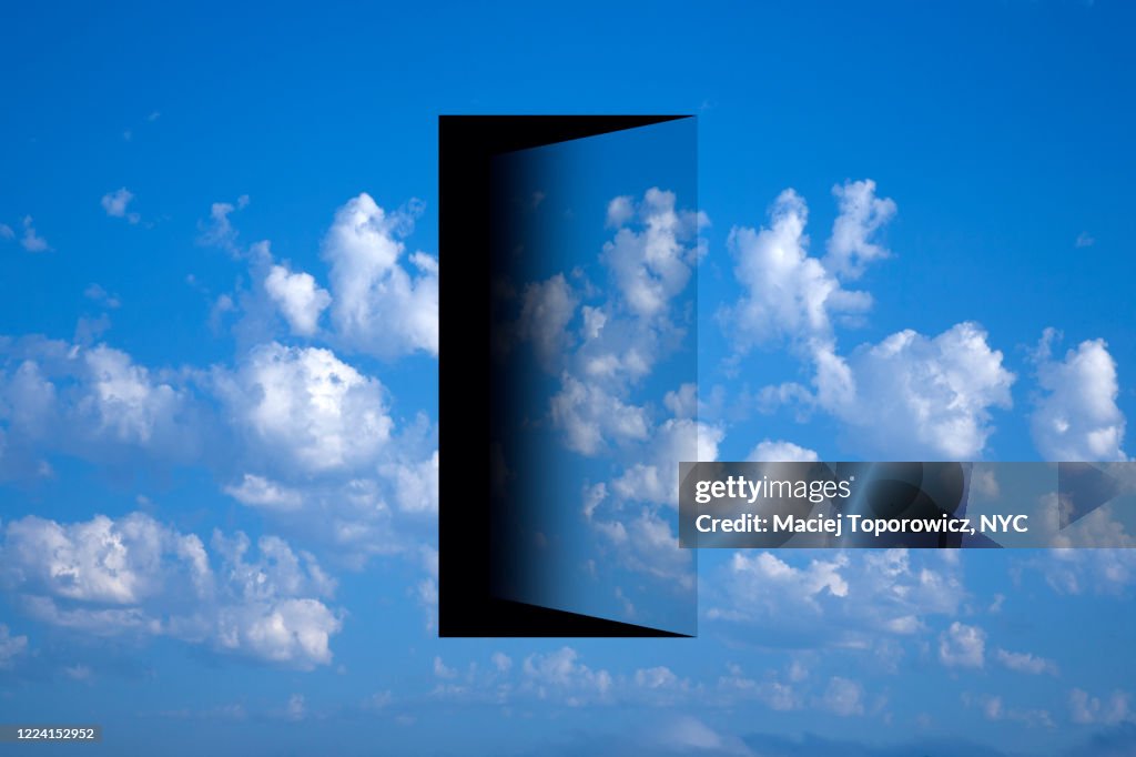 View of the sky with a doorway in it.