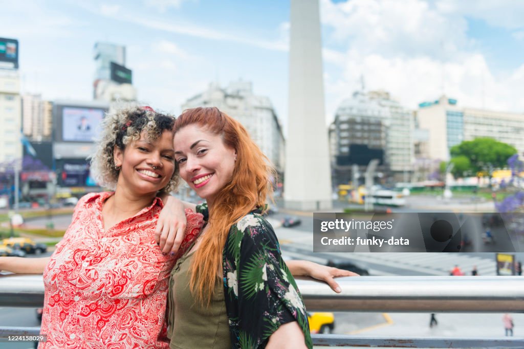 Argentinian friends near Obelisco in Buenos Aires
