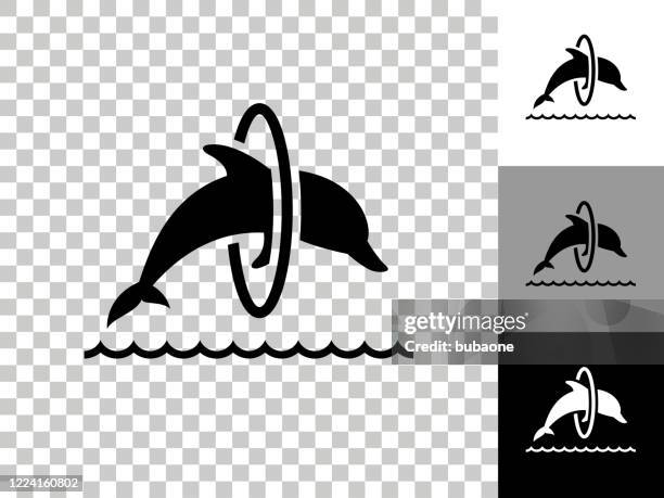 jumping dolphin icon on checkerboard transparent background - dolphin jumping stock illustrations