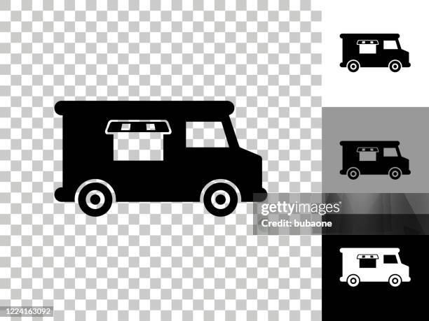 illustrazioni stock, clip art, cartoni animati e icone di tendenza di icona del camion di cibo su sfondo trasparente a scacchiera - furgone ambulante
