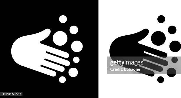 hand with soap bubbles icon - soap bubbles on white stock illustrations