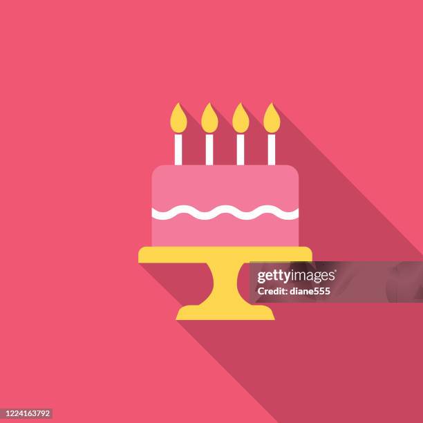 birthday cake party icon with long side shadow - cakestand stock illustrations