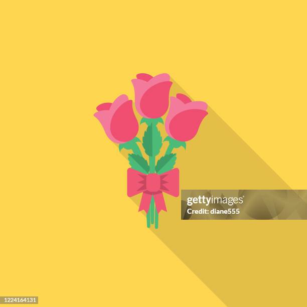 ilustraciones, imágenes clip art, dibujos animados e iconos de stock de ramo de rosas icono de celebración con sombra - bouquet