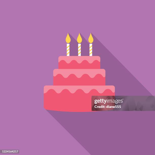three tier cake party icon with long side shadow - birthday cake stock illustrations