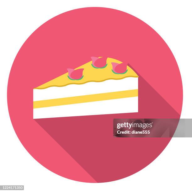 birthday cake party icon with long side shadow - cake slice stock illustrations