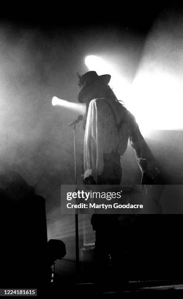 Carl McCoy of goth rock band Fields Of The Nephilim performs on stage, London, September 1990.