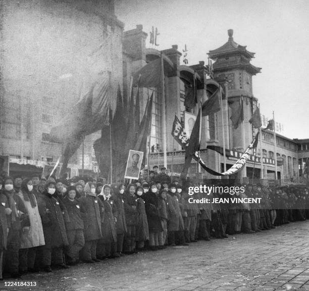 Chinese people demonstrate during the "great proletarian Cultural Revolution" in front of the French embassy, on January 1967 in Beijing. - Since the...