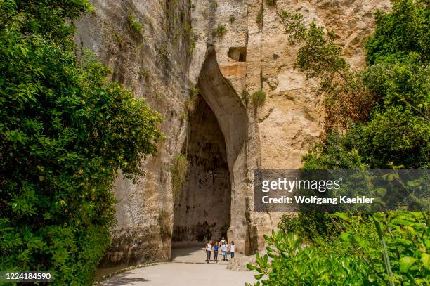 The grotto or cavern known as L'Orecchio di Dionysio in the quarries at the Archeological Park in Syracuse on the island of Sicily in Italy.