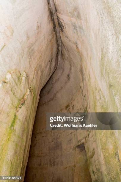 Close view of the grotto or cavern known as L'Orecchio di Dionysio in the quarries at the Archeological Park in Syracuse on the island of Sicily in...