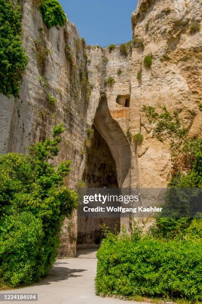 The grotto or cavern known as L'Orecchio di Dionysio in the quarries at the Archeological Park in Syracuse on the island of Sicily in Italy.