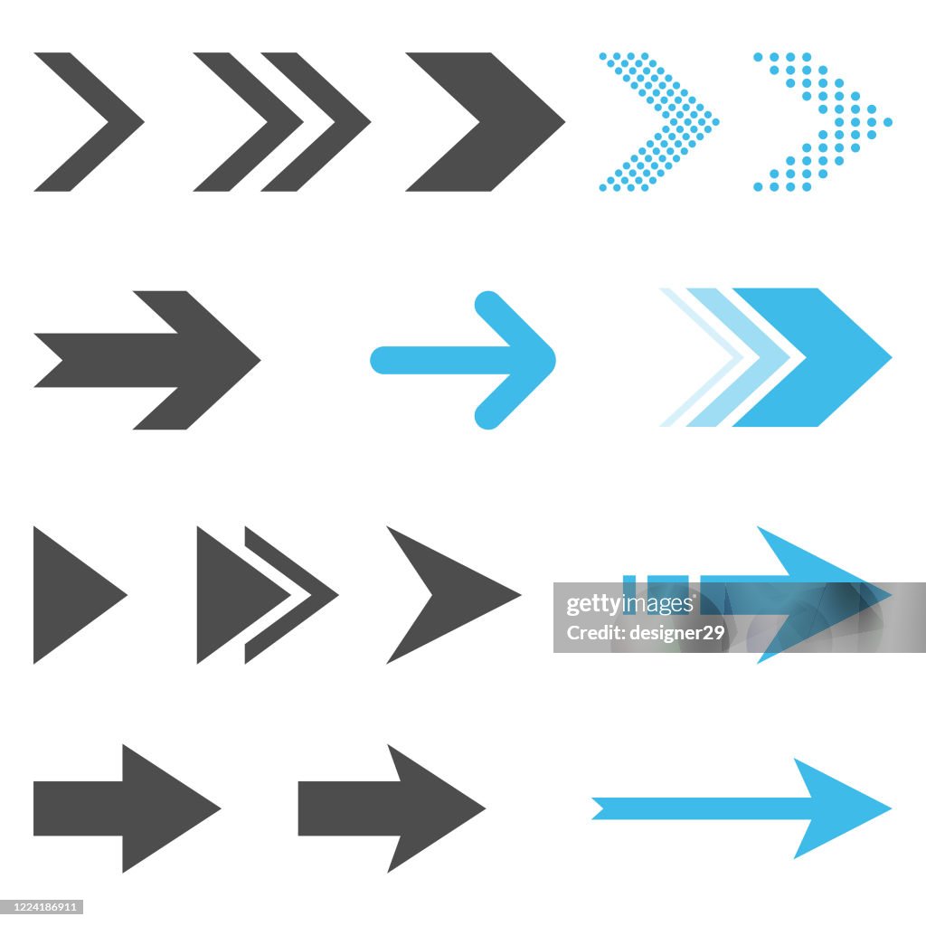 Pfeil-Symbol Set flaches Design auf weißem Hintergrund.
