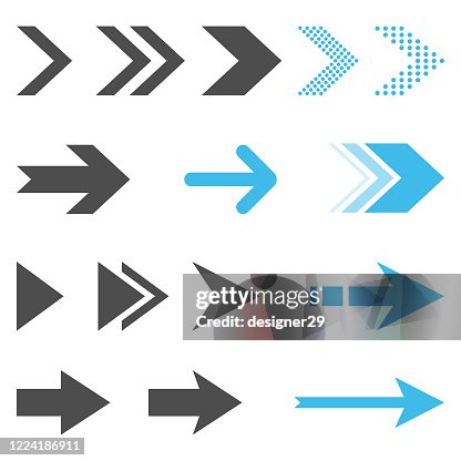 Pfeil-Symbol Set flaches Design auf weißem Hintergrund. Pfeil-Symbol Set flaches Design auf weißem Hintergrund.