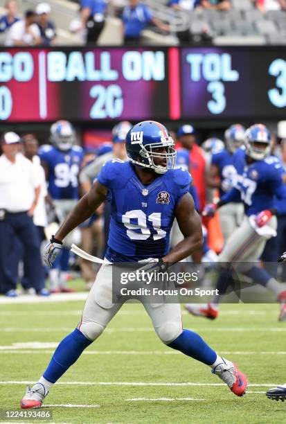 Robert Ayers of the New York Giants in action against the Houston Texans during an NFL football game September 21, 2014 at MetLife Stadium in East...