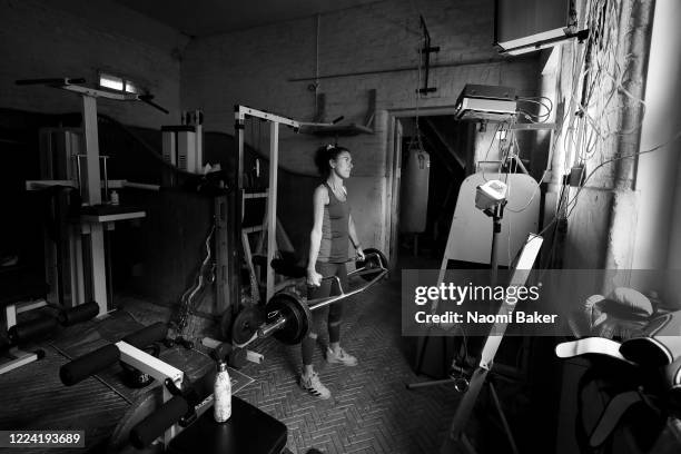 Paralympian Olivia Breen of Great Britain trains in Isolation at her home in Liphook on May 11, 2020 in Liphook, England. The coronavirus and the...