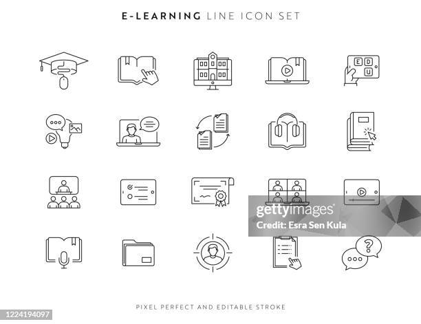 編集可能なストロークとピクセルパーフェクトを持つeラーニングとコースのアイコンセット。 - セミナー点のイラスト素材／クリップアート素材／マンガ素材／アイコン素材
