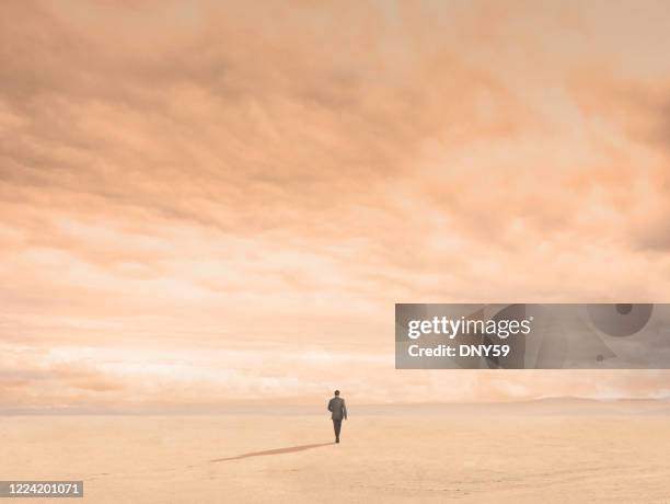 homem em uma caminhada solitária - horizon over land - fotografias e filmes do acervo
