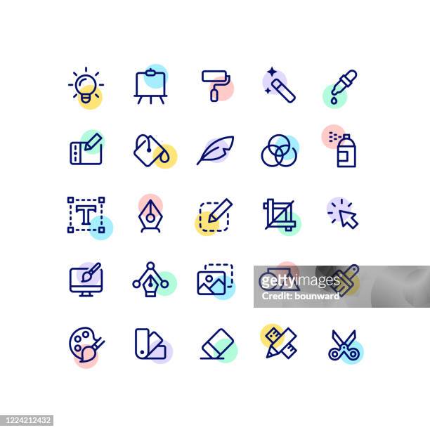 graphic design outline icons - easel stock illustrations