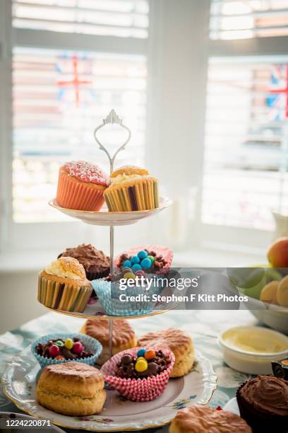 ve day afternoon tea - cakestand stock pictures, royalty-free photos & images