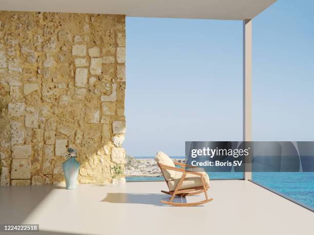 view of the sea from mediterranean villa - mediterranean stockfoto's en -beelden