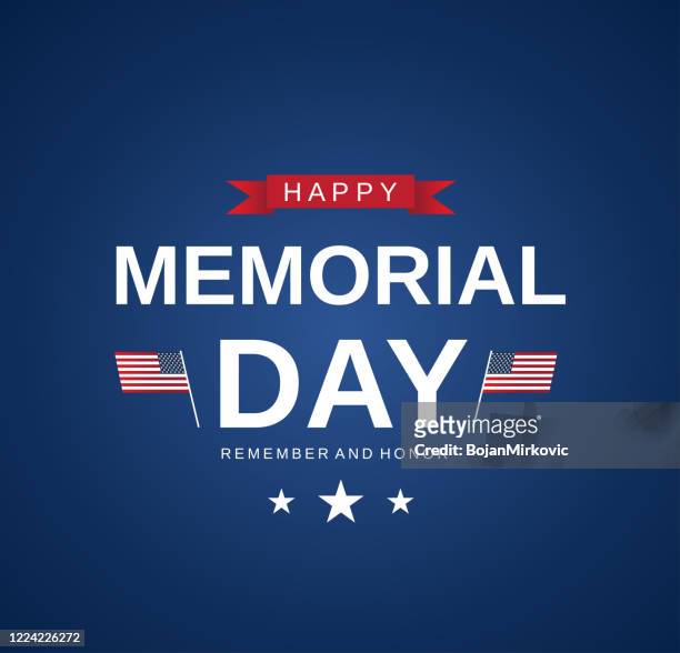 memorial day blue card, banner on blue background. vector - war memorial holiday stock illustrations