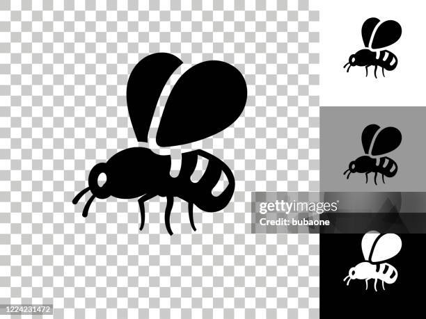 bee icon on checkerboard transparent background - wasp stock illustrations