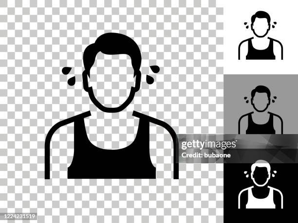 man sweating icon on checkerboard transparent background - sweat stock illustrations