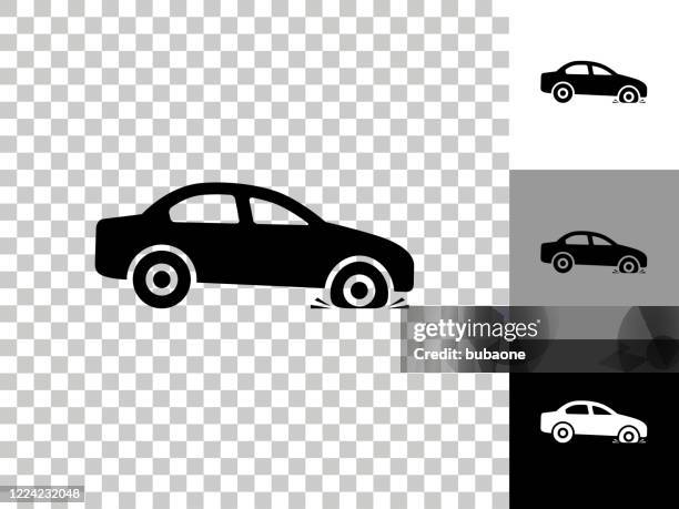 flat tire icon on checkerboard transparent background - flat tire stock illustrations