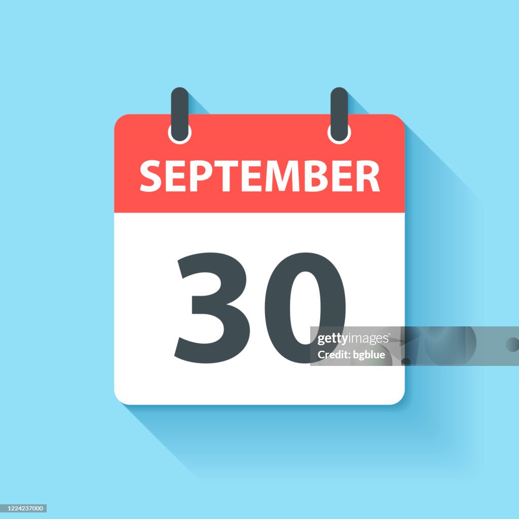 30 de septiembre - Icono de calendario diario en estilo de diseño plano