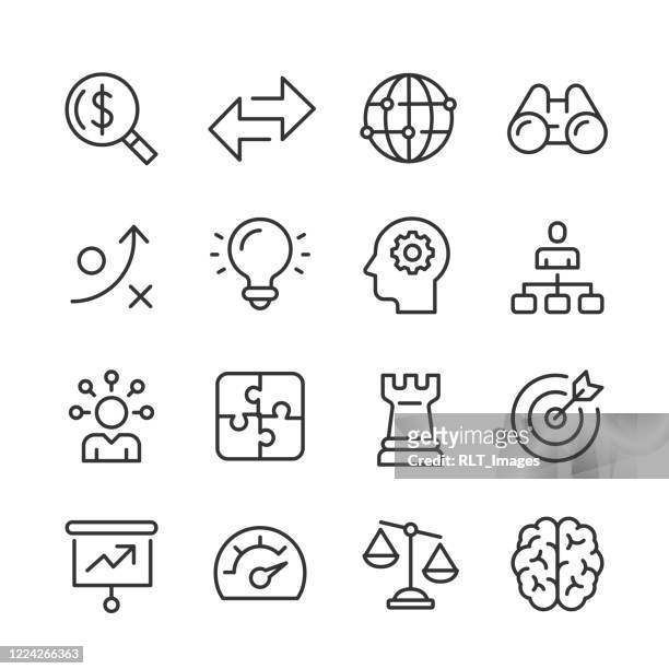 business strategy icons — monoline-serie - maschinenteil hergestellter gegenstand stock-grafiken, -clipart, -cartoons und -symbole