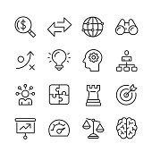 Business Strategy Icons — Monoline Series