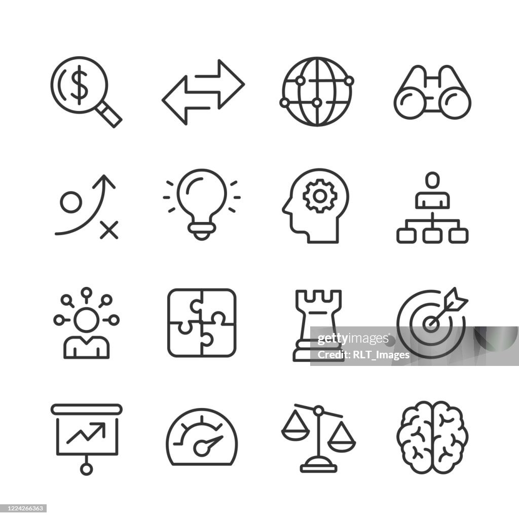 Business Strategy Icons — Monoline Series