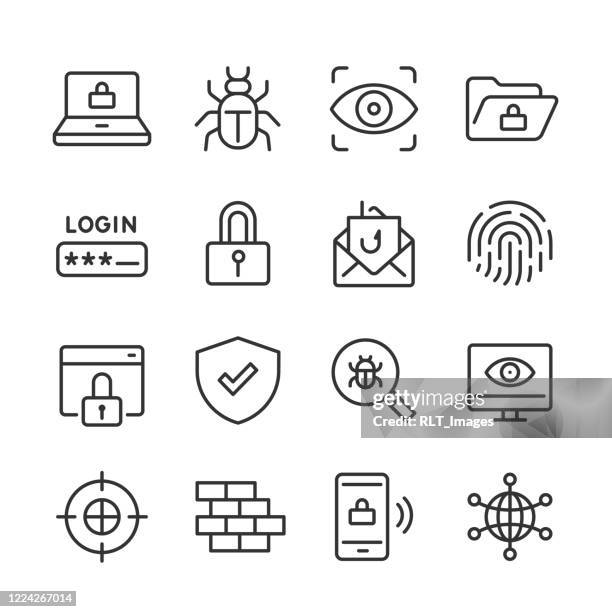 stockillustraties, clipart, cartoons en iconen met cyber security icons — monoline series - aanmelden