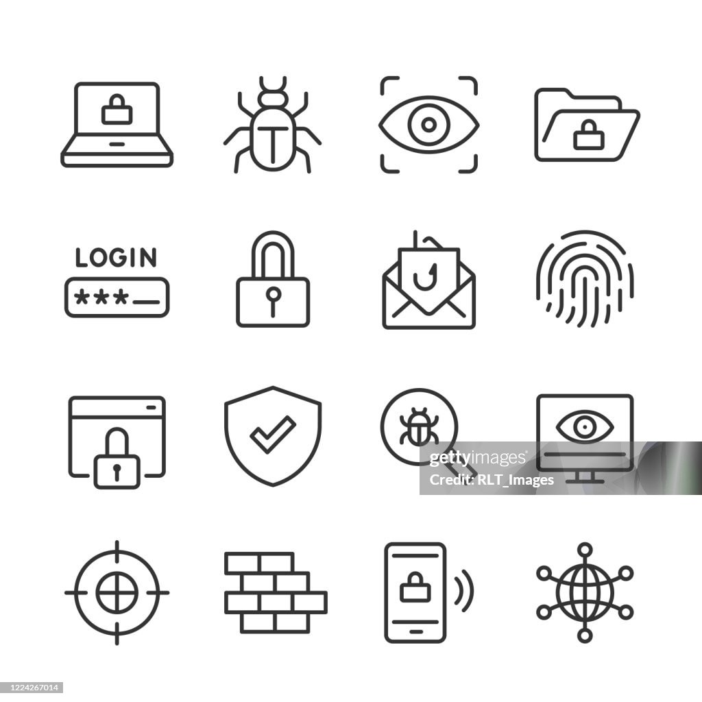 Ícones de segurança cibernética — Série monolinha