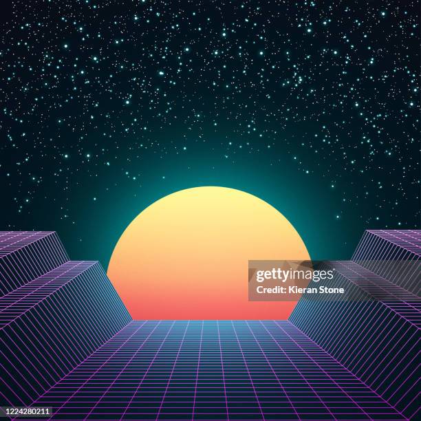 retro 80s space background - 80s laser background stock-fotos und bilder