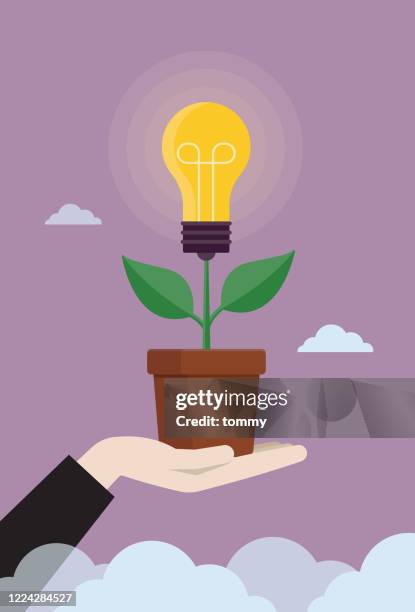 businessman plant a light bulb tree - outside the box icon vector stock illustrations