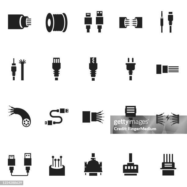 bildbanksillustrationer, clip art samt tecknat material och ikoner med kabelikonuppsättning - cable