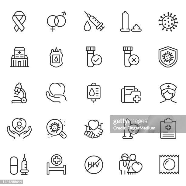 hiv and aids line icon set - drug addiction icons stock illustrations