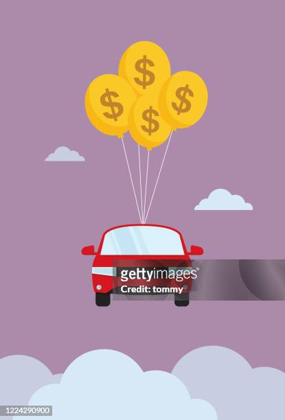 auto schwebt in den himmel von dollar-symbolballon - mittelstand stock-grafiken, -clipart, -cartoons und -symbole