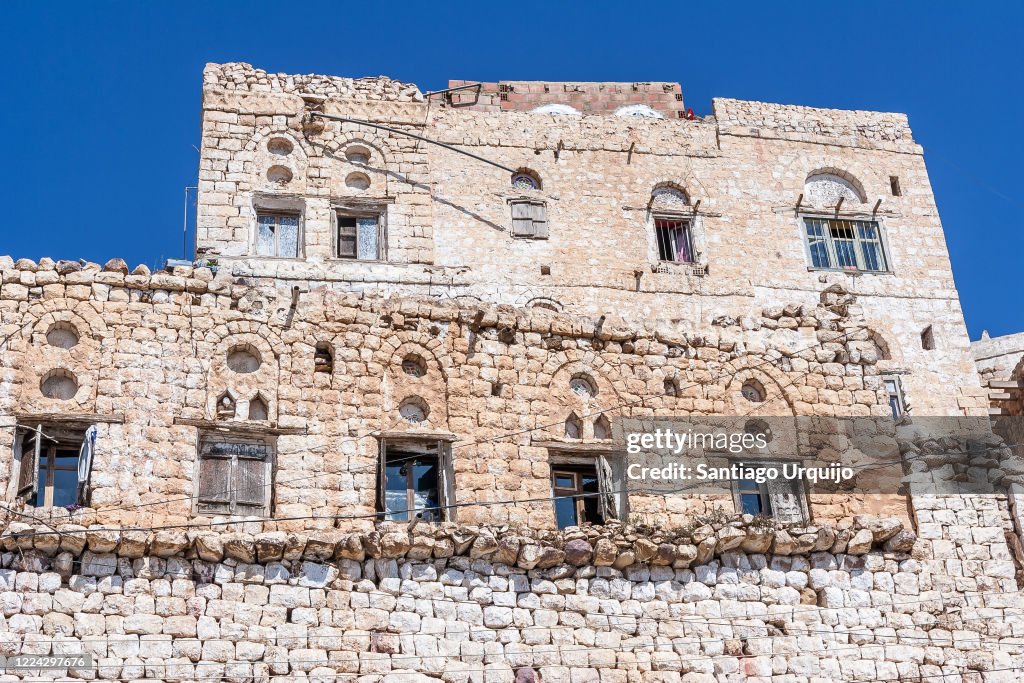 Traditional stone house in town of Al Mahwit
