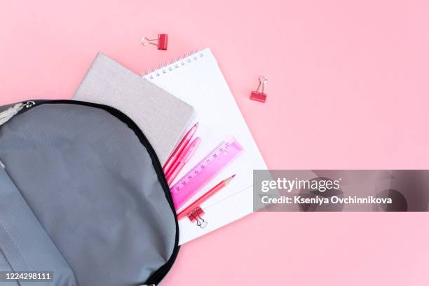 school, bag, backpack. - completamente desabrochado fotografías e imágenes de stock