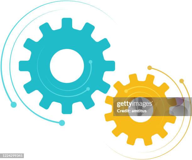 dynamische zahnräder - cogs and gears stock-grafiken, -clipart, -cartoons und -symbole