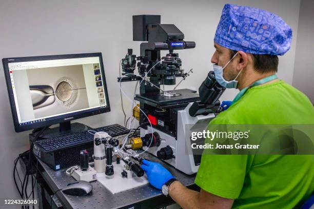 Inside a lab at a clinic in Tbilisi, Georgia, Doctor Jordan from Spain, is doing an artificial insemination into an egg that later will be planted...