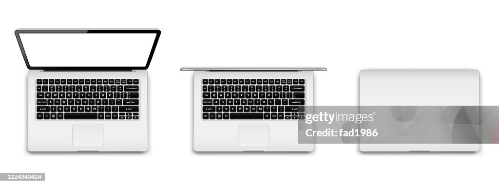 Slightly Open Computer Modern Laptop Fully Opened Partially Opened And Closed Screen High-Res ...