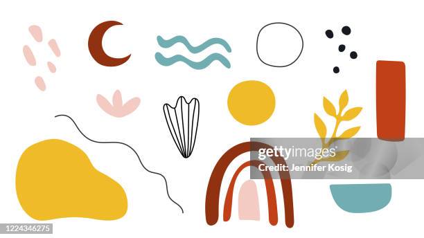 satz von abstrakten blumen- und wetterform vektor-illustrationen - retro summer holiday stock-grafiken, -clipart, -cartoons und -symbole