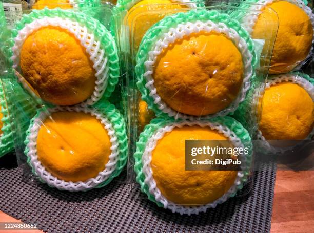 amanatsu with cushions at market in yokohama - amanatsu stock pictures, royalty-free photos & images