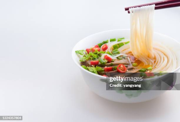 the feature of rice noodles,a delicious chinese meal - macarrão de arroz imagens e fotografias de stock