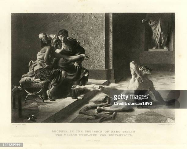 locusta and nero trying the poison on a slave - nero stock illustrations