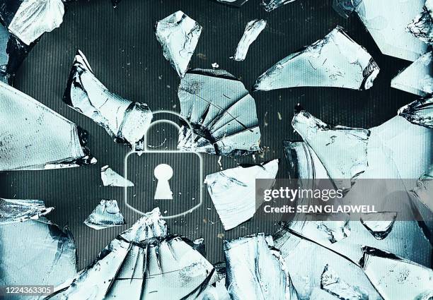 shattered glass and padlock icon - broken padlock stock pictures, royalty-free photos & images