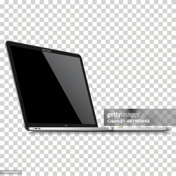 ilustrações de stock, clip art, desenhos animados e ícones de realistic vector perspective view of laptop on transparent background template. - fundo transparente